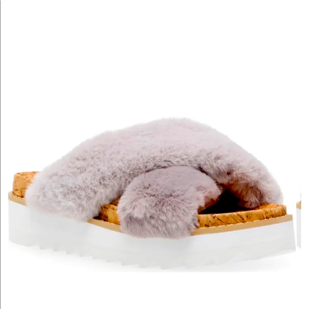 ISO Steven madden New York faux fur Cado slip on- purple /gray size 6 or 6.5
